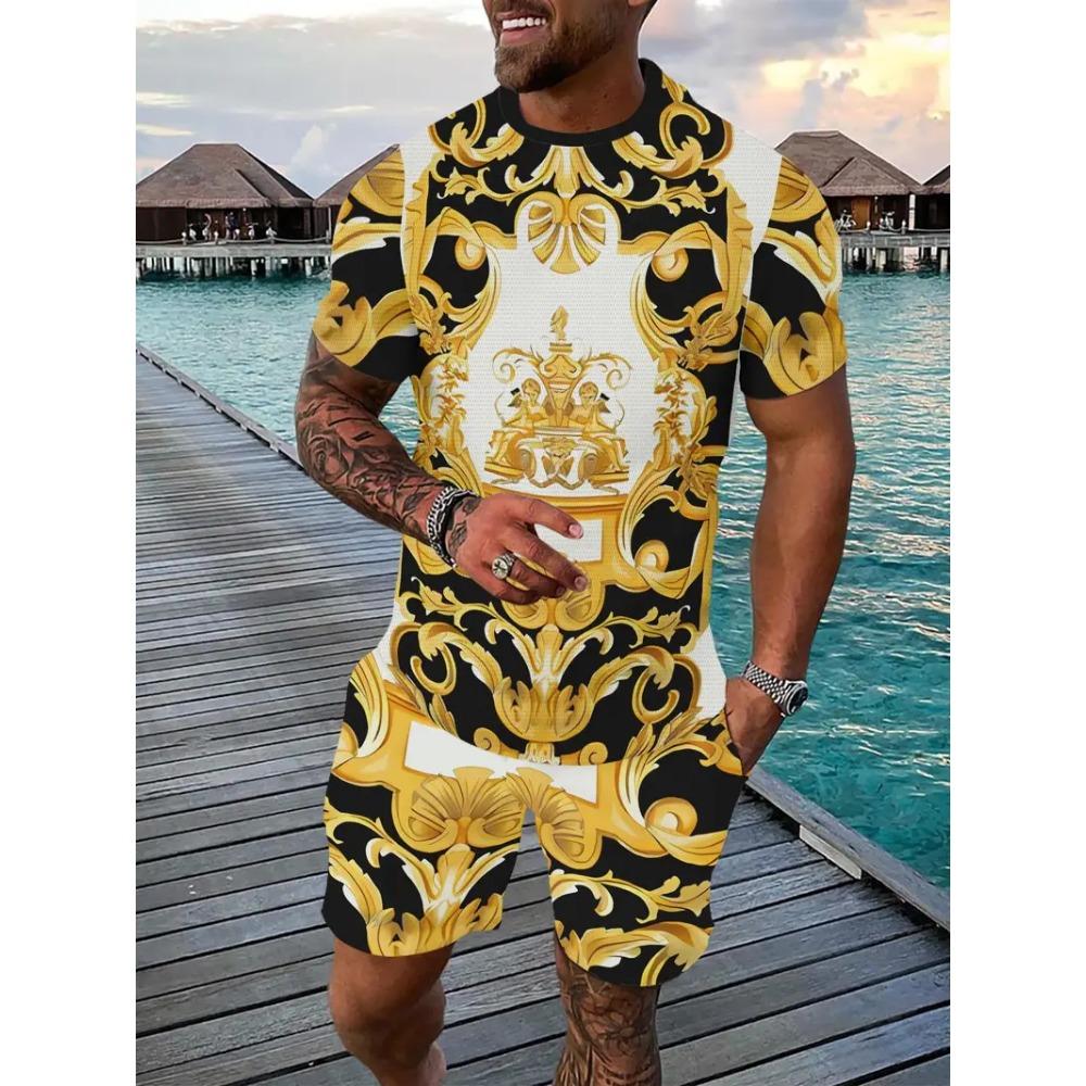 2025 Vintage Men's T-shirts Shorts Set 3D African Ethnic Style Print Casual Hawaiian Tees Suit Summer Men Women Tracksuit Outfit