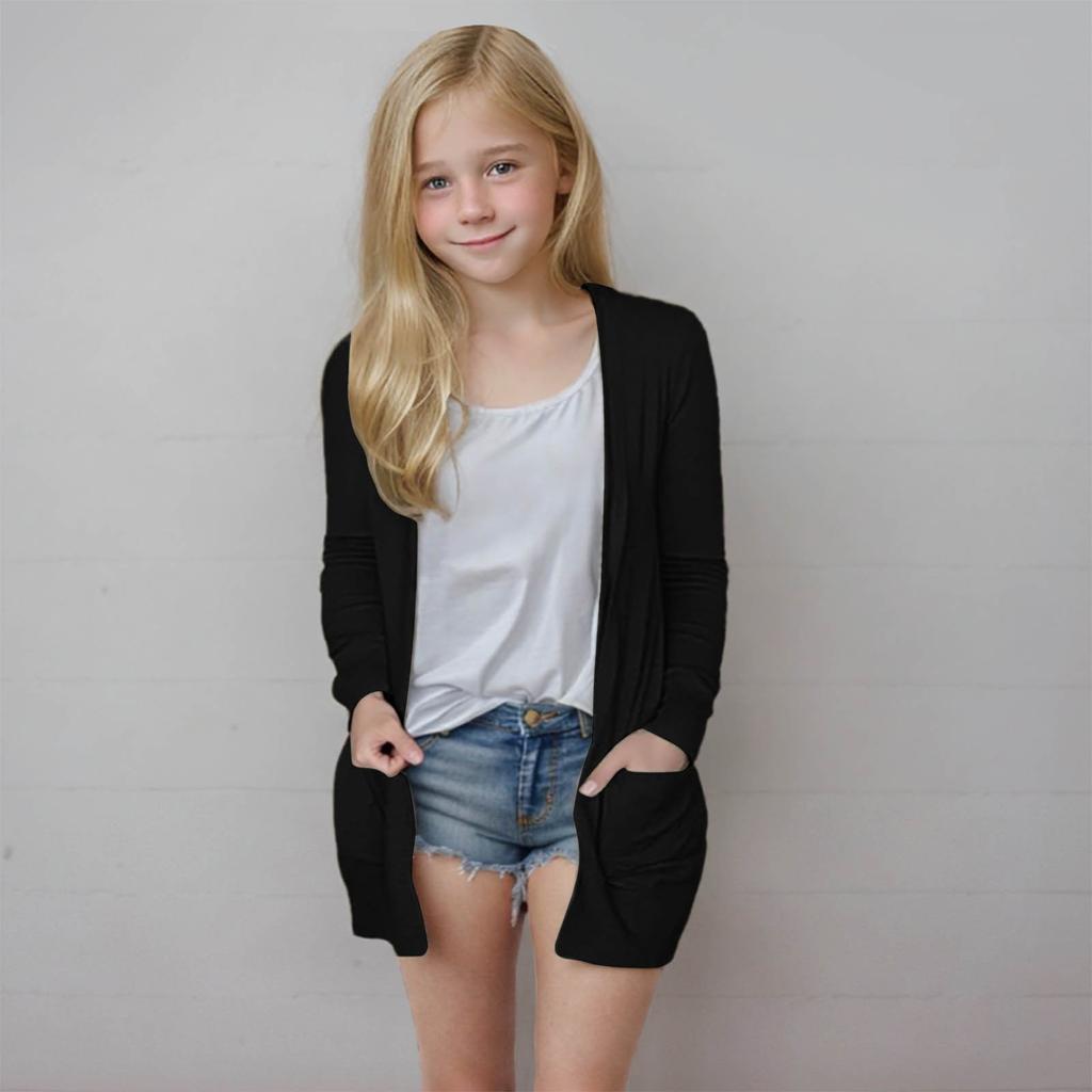 Girls' Long Sleeved Shirt, Loose Casual Shirt, Solid Color Cardigan