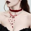 Gotische Blutfleckige Perlen Flanell Halskette, Halloween Bluttropfender Fransen Kristall Halsband Choker