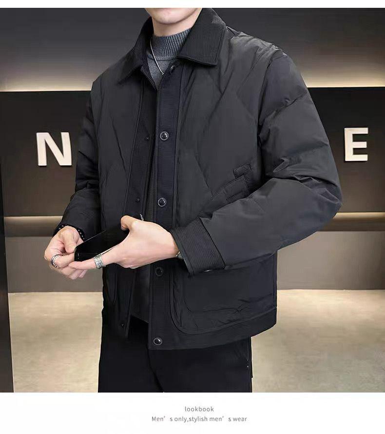 Herren Winter/Herbst Leichte Jacke im Hemdstil mit Daunenfüllung (weiße Entendaune), Neuer lockerer Schnitt, Große Größen Arbeitskleidung.