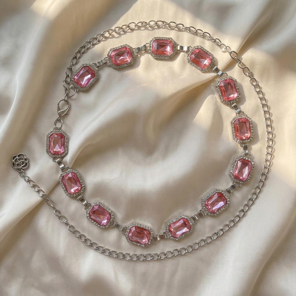 Elegant Square Rhinestone Waist Chain Skirt Cincher