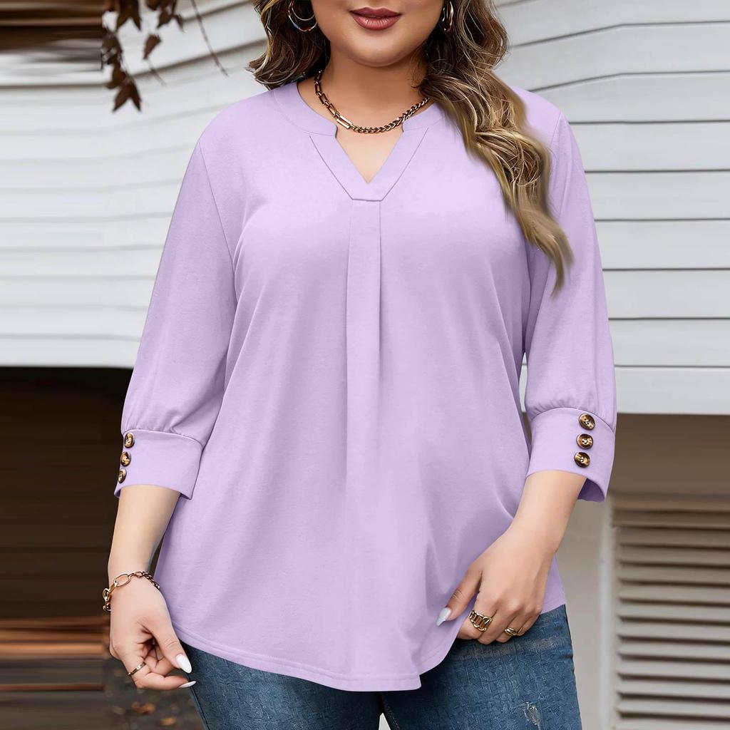 Women's Fashionable Casual Plus-Size V-Neck Button-Down Short-Sleeve Top