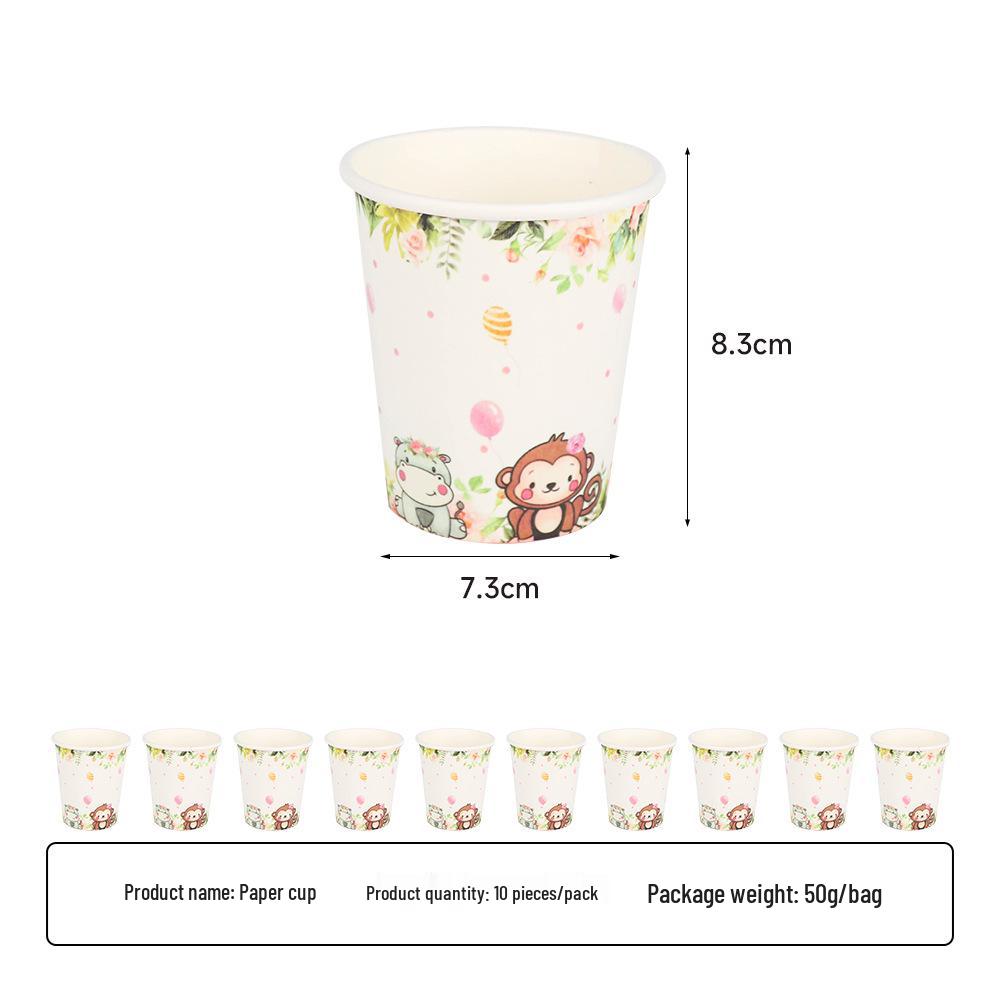 2025 Pink Jungle Animal Party Paper Tableware Set: Plates, Cups, Napkins, Tablecloth
