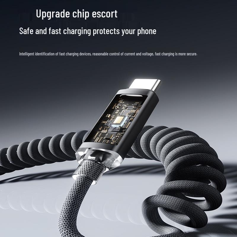 Crystal Shine Spring 120W Dual Type-C Fast Charging Cable for Apple & Huawei Laptops
