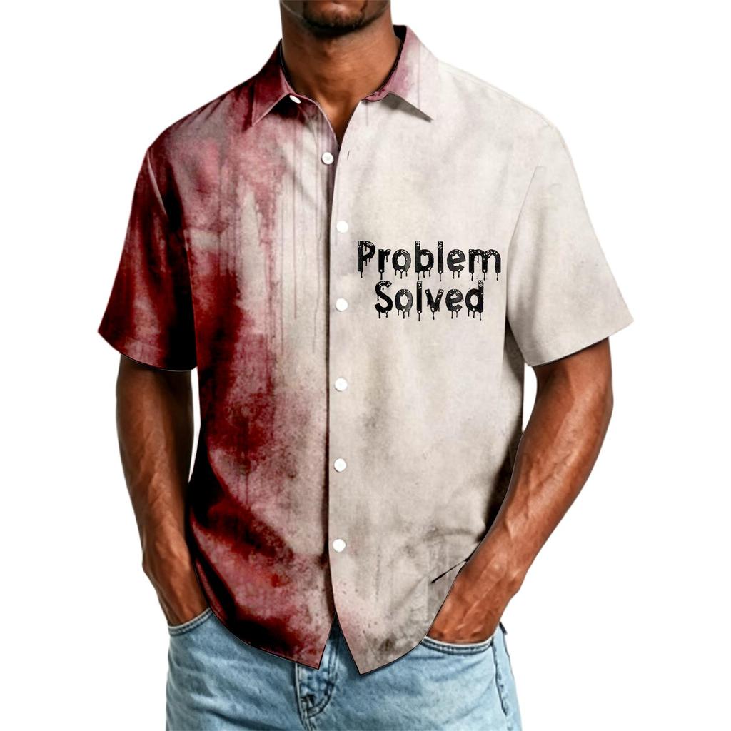 Men's Casual Short Sleeve Button Down Shirt Halloween Print Knife Graphic Lightweight Breathable Fabric Summer Top