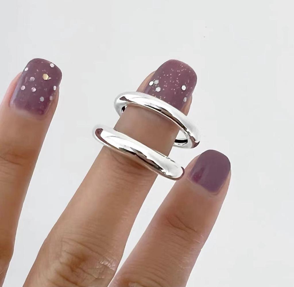 925 Sterling Silver Geometric Unique Double Lines Rings for Women Bohemian Adjustable Open Vintage Ring For Party Birthday Gift