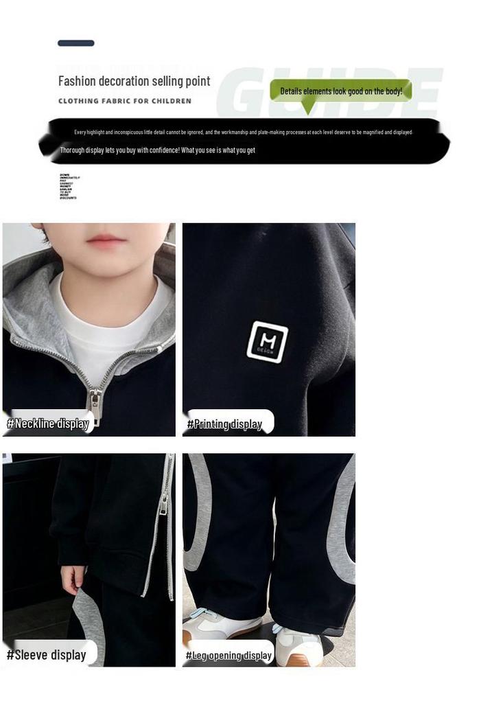 Boys' Two-Piece Spring & Autumn Set: Hooded Jacket & Casual Pants, Stylish Color Block Outfit