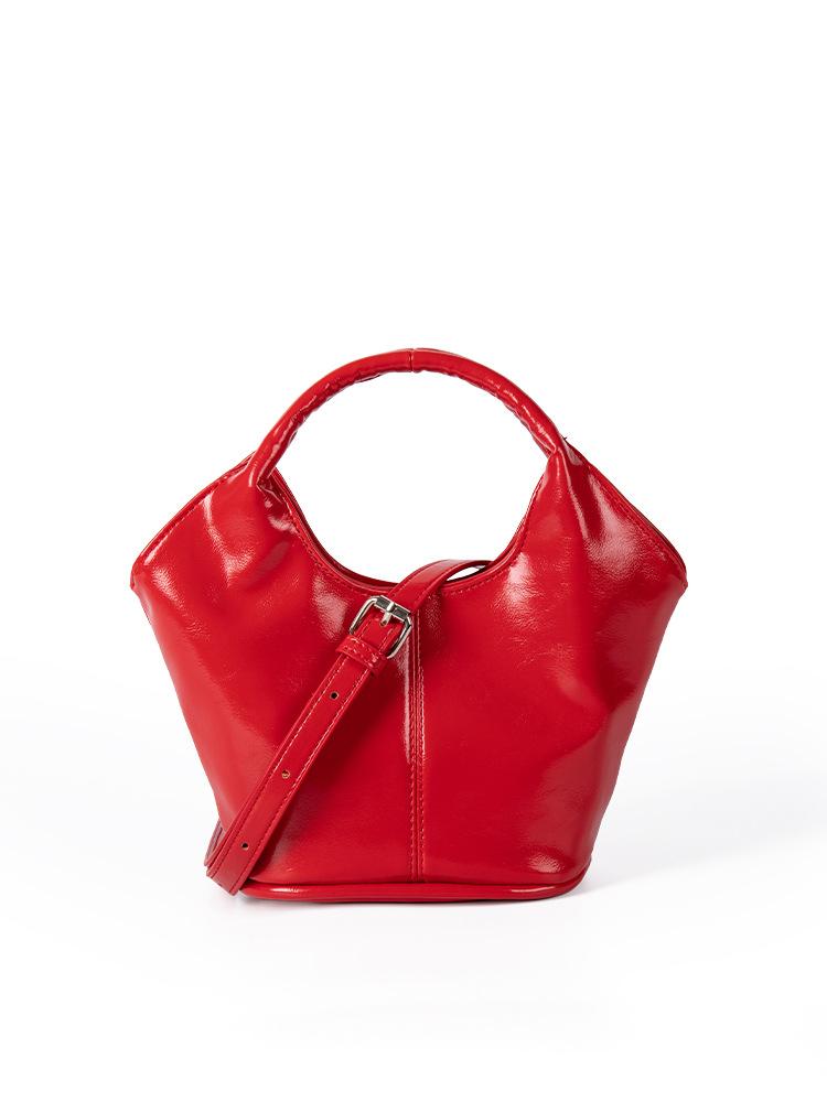 Fashion Basket Tote Bag Black Women's Handbags Retro Commuter Shoulder Crossbody Bag Pu Leather Fan-Shaped Bucket Bag Sac A Main