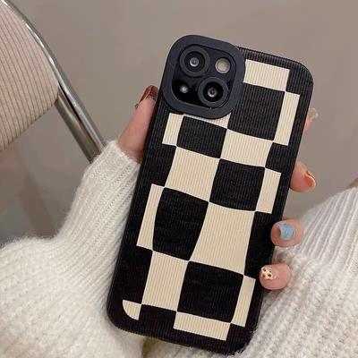 Lyxigt schackrutigt randigt stöttåligt telefonfodral för iPhone 13 Mini 12 Pro Max Xs baksida för iPhone 11 Xr X 7 8 Se2 1075
