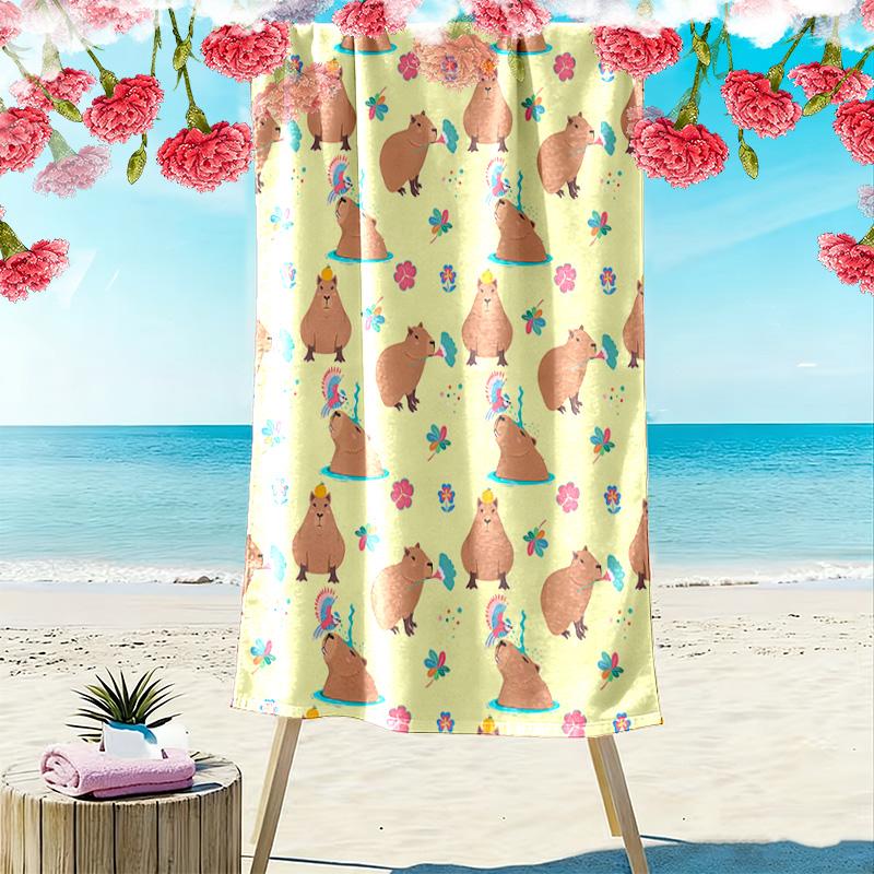 Capybara Print Beach Towel, Large Soft Quick Dry Towel for Beach Camping Swimming