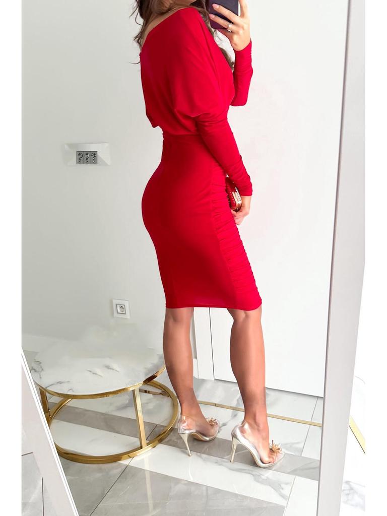 2022 Autumn/Winter V-Neck Long Sleeve Waist-Hugging Hip-Wrap Dress