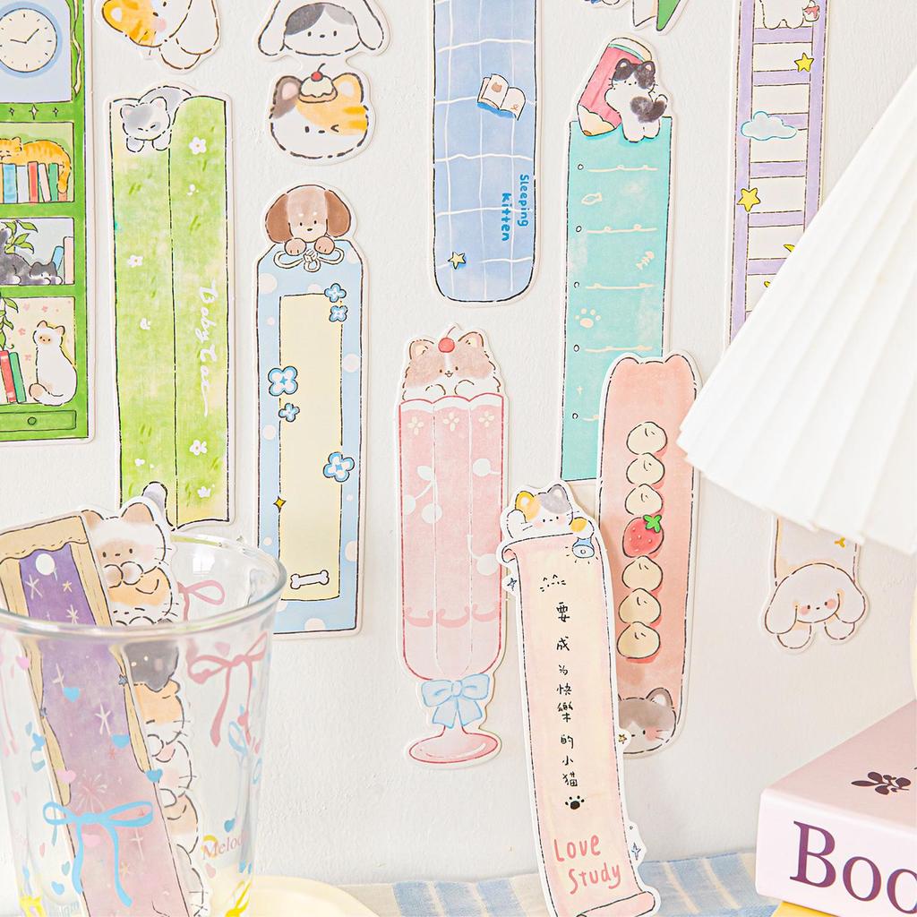 Momo Boxed Cute Hand-Drawn Kittens & Puppies Bookmarks for Journaling, Reading, Writing, and Marking.