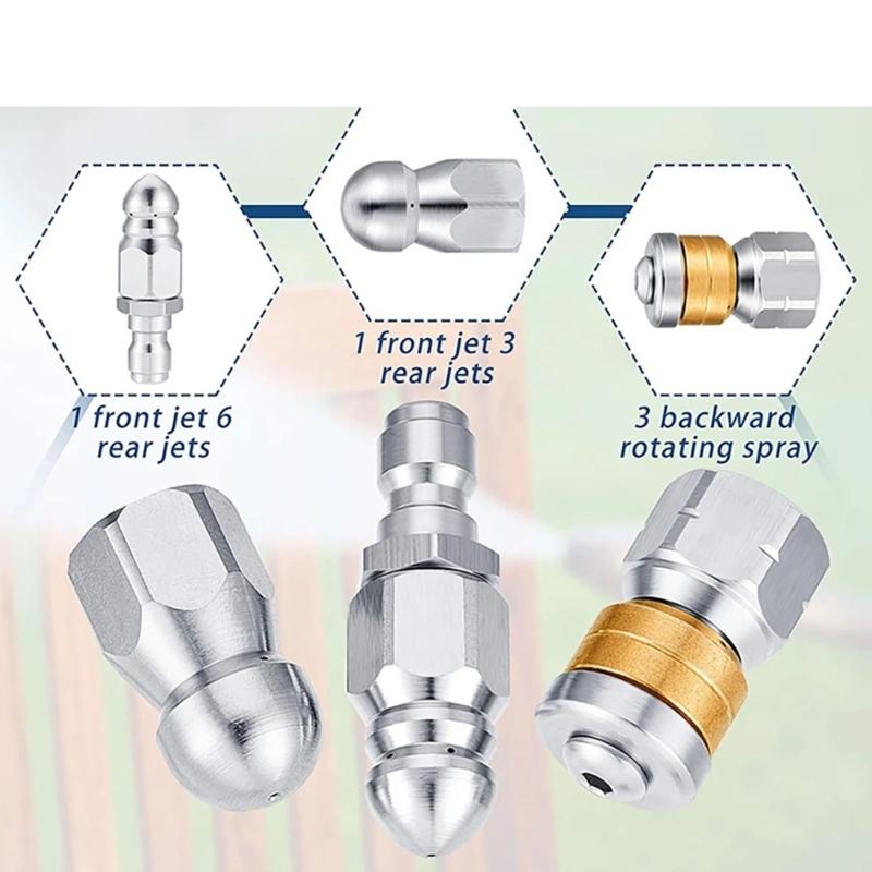 Corrosion Resistant Heavy Duty Drain Jetter Nozzle for High Pressure Washers 4000PSI Capable Lightweight Ergonomic Design