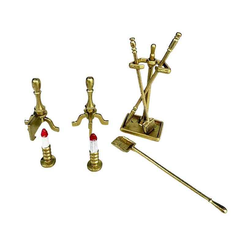 8Pcs/Set Dollhouse Mini Fire Tool Shovel Candlestick Bracket Simulation Mini Model Scene Fireplace Accessories Decoration