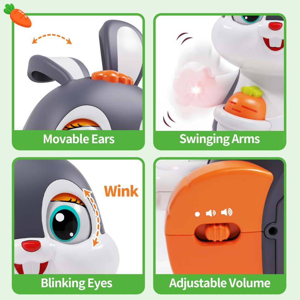 Wanonoo Easter Bunny Toys for 6 To 12 Months Baby Musical Crawling Toy for 1 Year Old Gilrs Boys, Light Up Walking Interactive Toys, Easter Gifts for