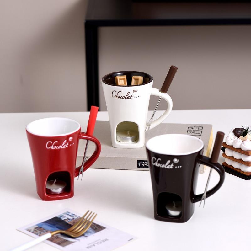 Universelle doppellagige hitzebeständige Keramiktasse Mini Schokoladenkäse Eis Fonduebereiter-Set Kaffeetasse Kleiner Wärmer 1 Stück