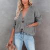 V-Ausschnitt Uni Cardigan Pullover Jacke mit langen Ärmeln für Herbst und Winter Einreiher Oberteil