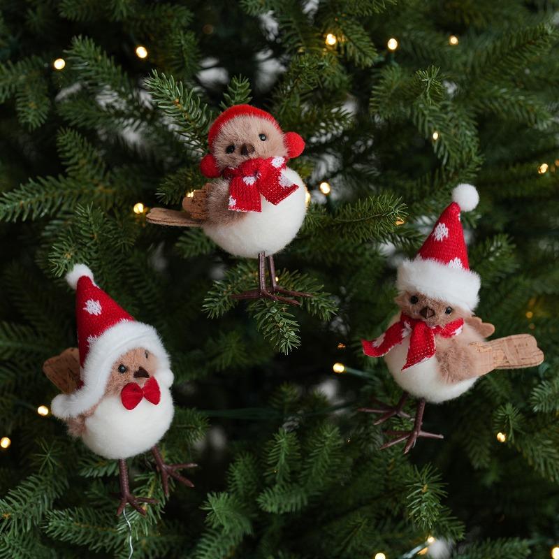 Plush Christmas Bird Decoration Fluffy Plush Bird Christmas Tree Ornament for Mantel Desk Decoration for Room for Family