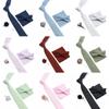 Solid Color Cotton Necktie Set For Men Tie 4pcs Hanky Cufflinks Rhinestone FLoral Brooch Tie Set