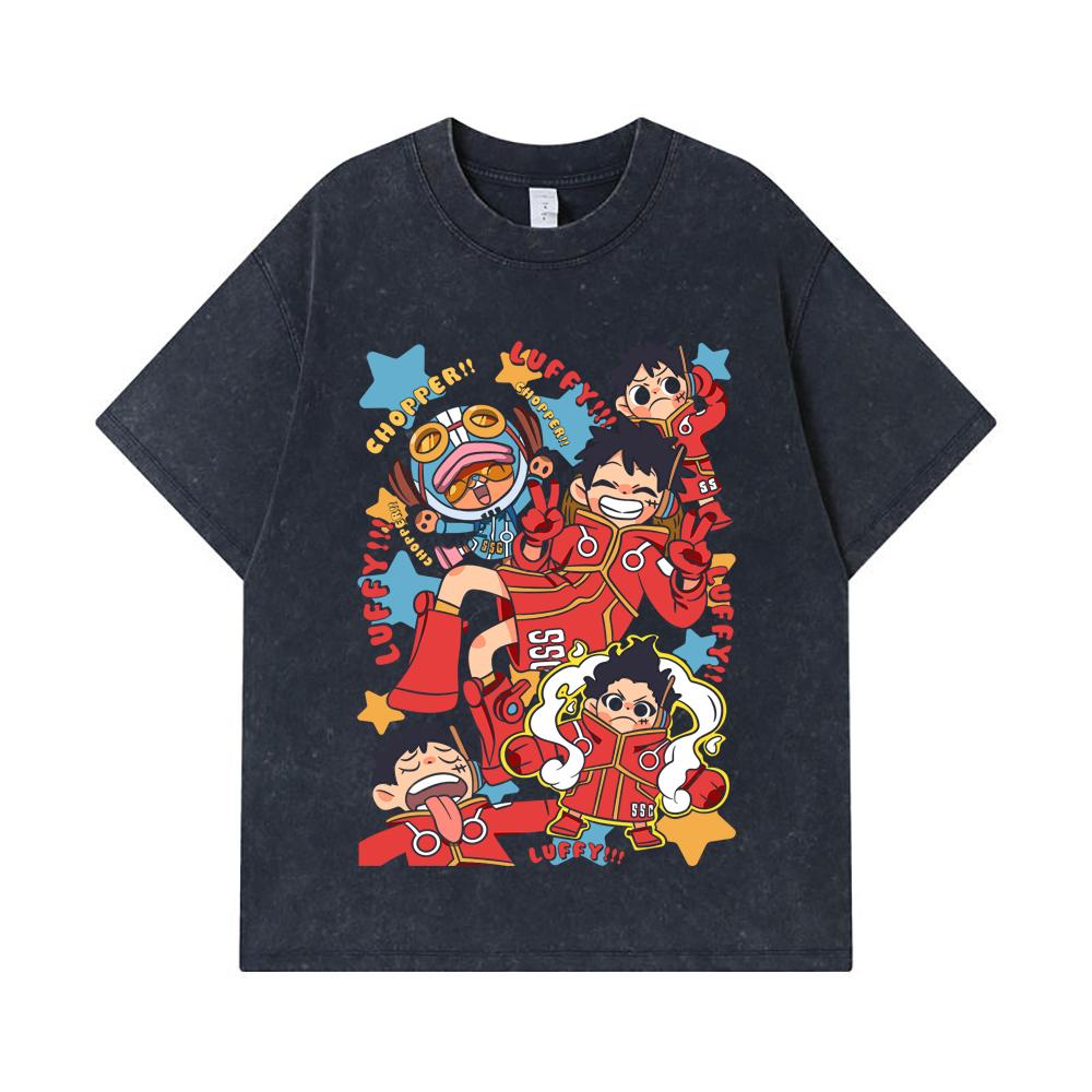 275 GSM Washed T-shirts 100% Cotton One Piece V58 Egghead Chibi Print Unisex Heavy Cotton T Shirt