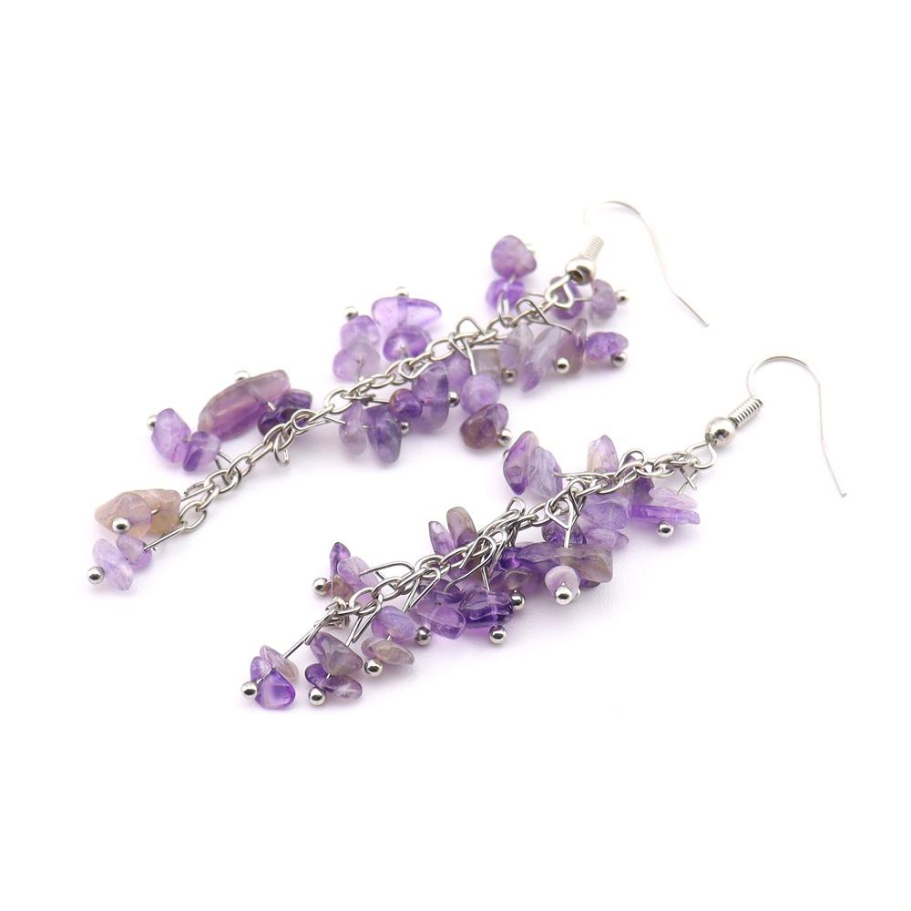 Tiktok Live Stream Supply Natural Crystal Stone Earrings, Pure Handmade Gravel Tassel Long Earrings Manufacturer E75