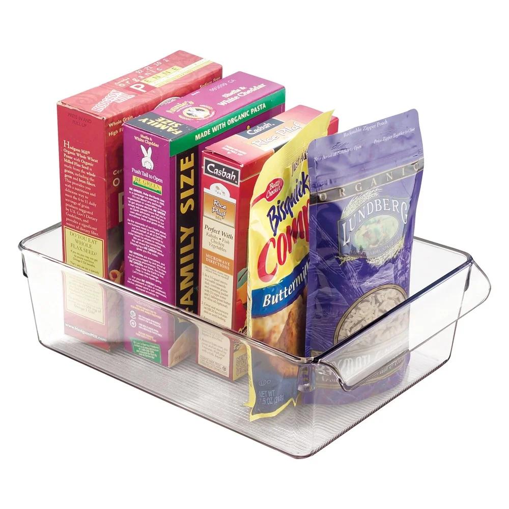 Clear Plastic Fridge and Freezer Storage Organizer Bin with Handle Portable Food Drinks Produce Storage Solution Stackable