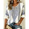Women's Beige Ethnic Floral Print Tie Front Blouse, Casual Loose Top for Spring Summer Daily Wear