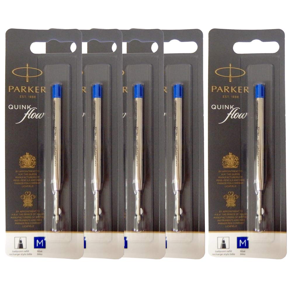 Parker Quink Flow Ballpoint Pen Set of 5 Product Refills, Blue, Medium, 1.0mm, (Product Code 1950371, Code S0909480)