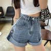 Summer 2024 Women's High-Waisted Retro Wide-Leg Denim Shorts with Rolled Hem