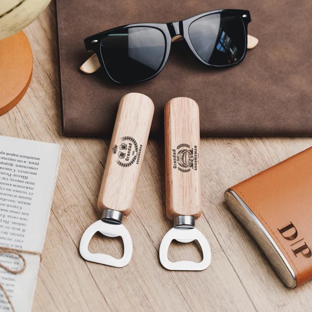 Customized Personalized Wooden Bottle Opener Wooden Handle Metal Beer Juice Can Opener Bar Banquet Wedding Commemorative Gift 6