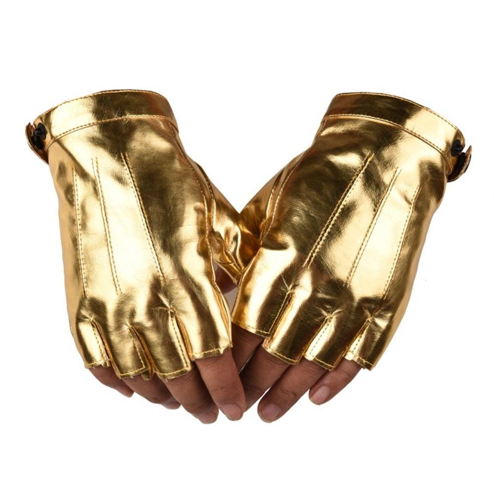 Cool PU Driving Gloves Button Design Performance Gloves Fashion Fingerless Mittens  Party
