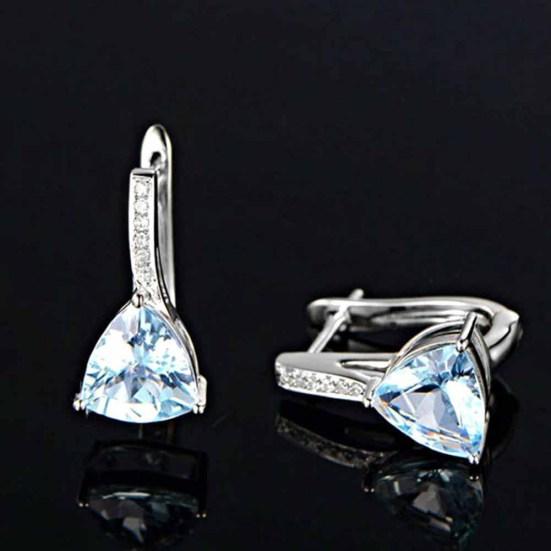 Elegant Women Faux Sapphire Rhinestone Inlaid Drop Huggie Earrings Eardrops