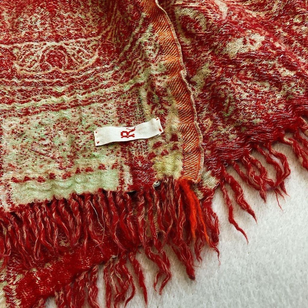 Used [Beautiful Condition] 45rpm Gauze Jacquard Paisley Stole - Ethnic, Fringe, Red x Purple x Multi