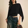 2026 Summer Women's Elegant Irregular Chiffon T-Shirt with Cape Sleeves and Round Neck