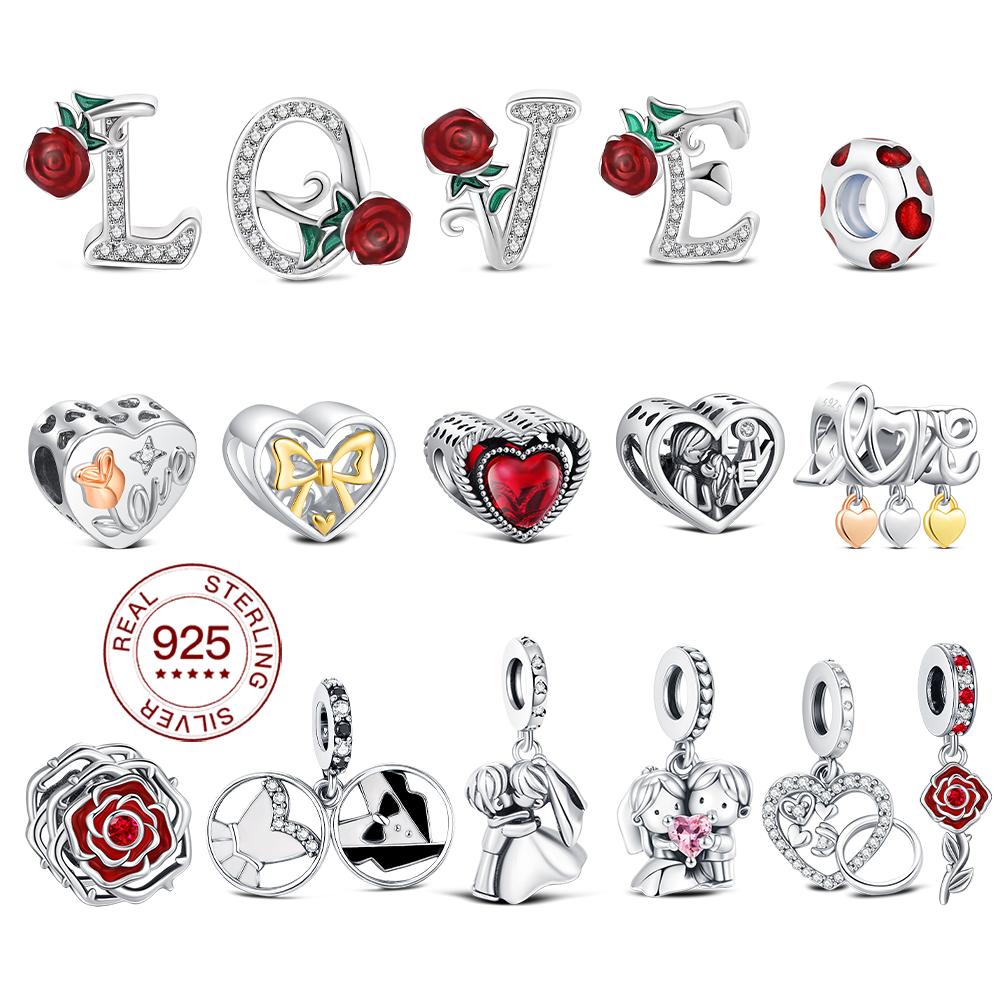 925 Silver Wedding Series Beaded Rose LOVE Love Charm Jewelry To Make Original Bracelet Women's Fashion Jewelry Gifts