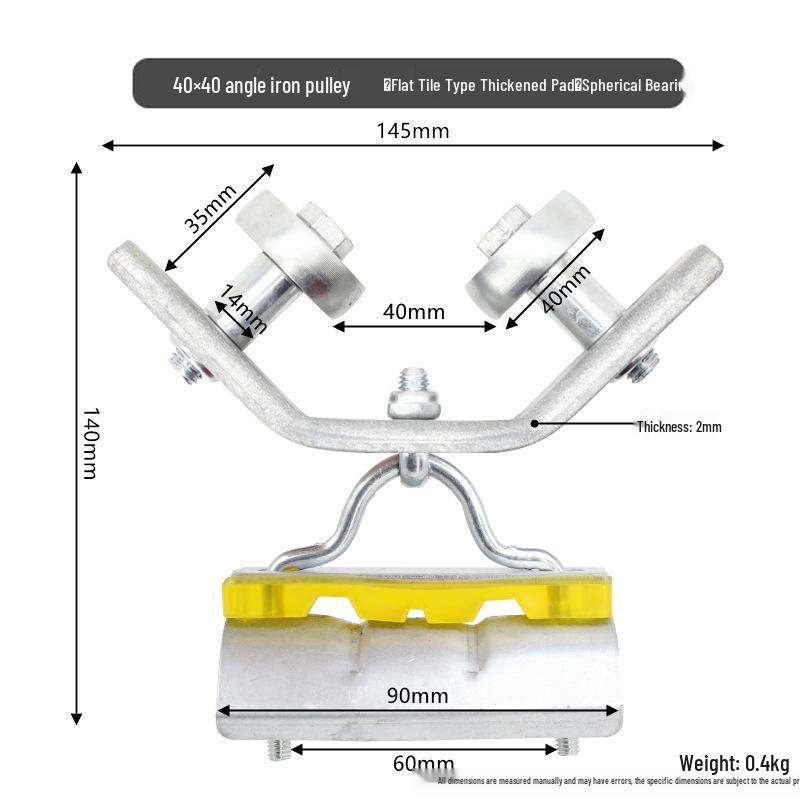 Poulie en fer d'angle pour arrosage de serre avec roulement à œillet et chariot à roues