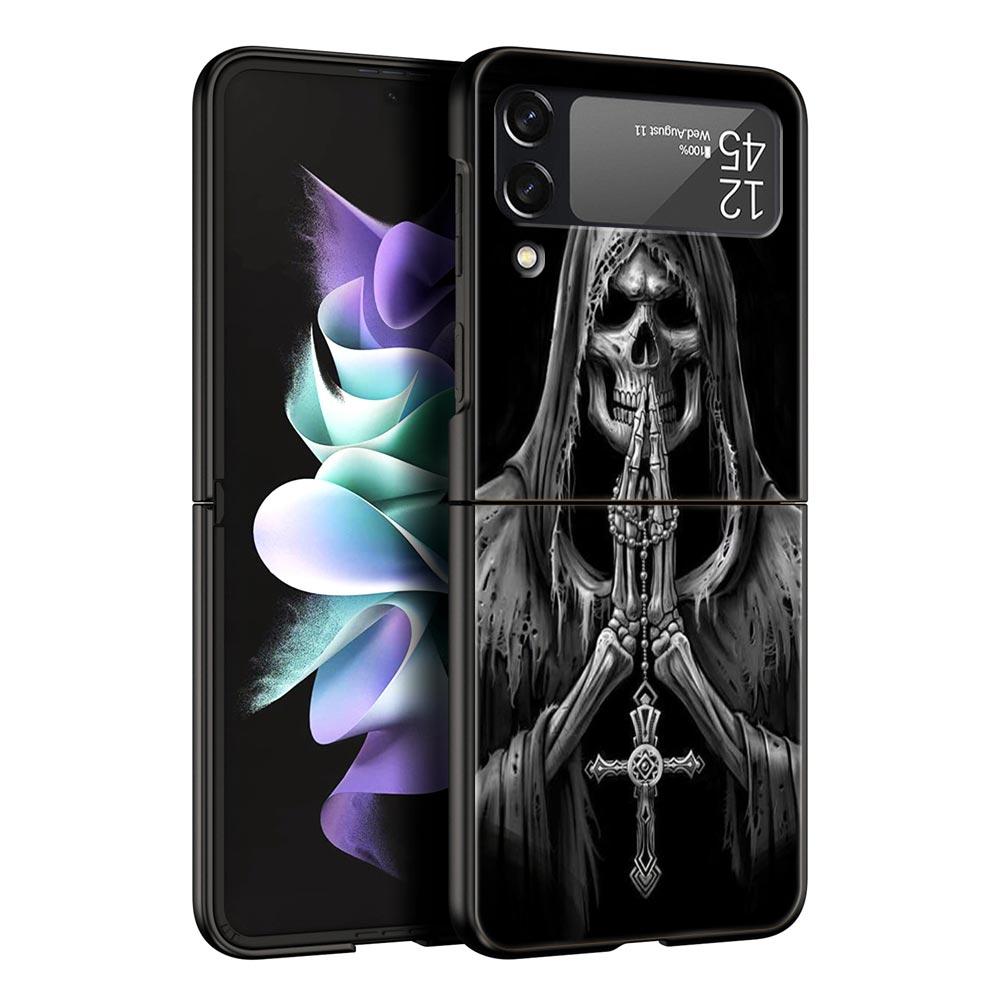 

Phone Case for Samsung Galaxy Z Flip 3 4 5 Folding Mobile Shell Hard PC Fundas Black Protect Cover Grim Reaper Skull Skeleton Samsung Z Flip 4