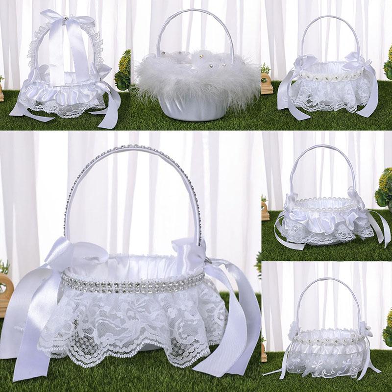 6 Estilo Blanco Romántico Lazo Yute Ceremonia de Boda Fiesta Cesta de Flores de Rosa