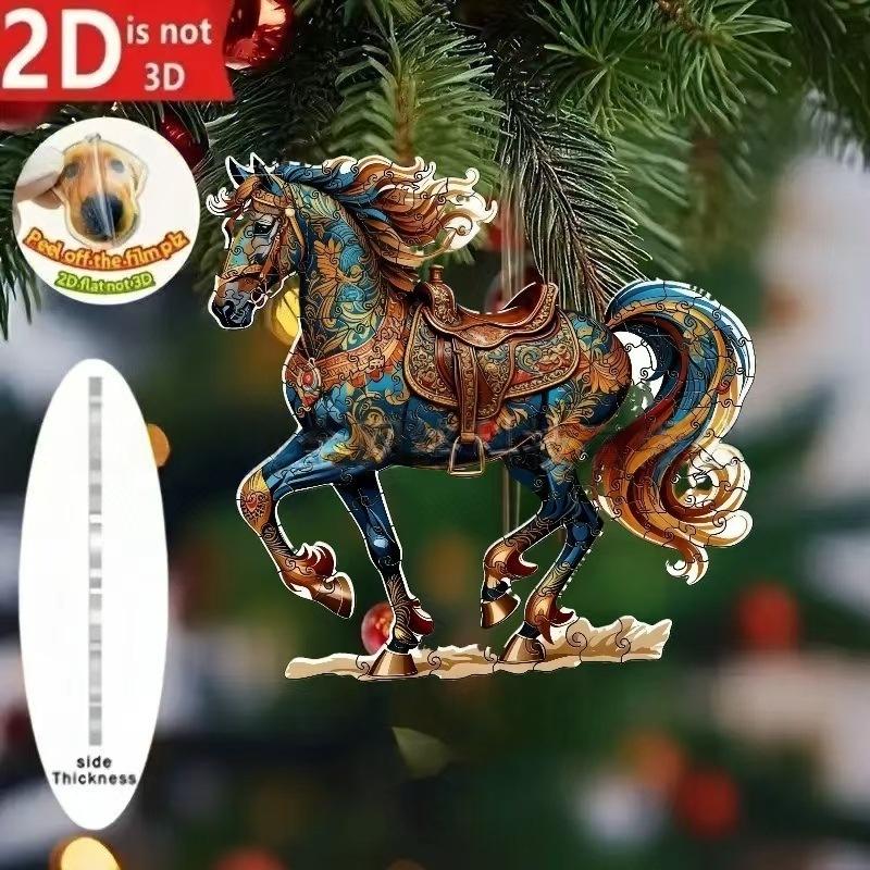 Exquisite 2D Acrylic Horse Car Rearview Mirror Pendant Backpack Charm Christmas Tree Ornament Party New Year Hanging Decoration