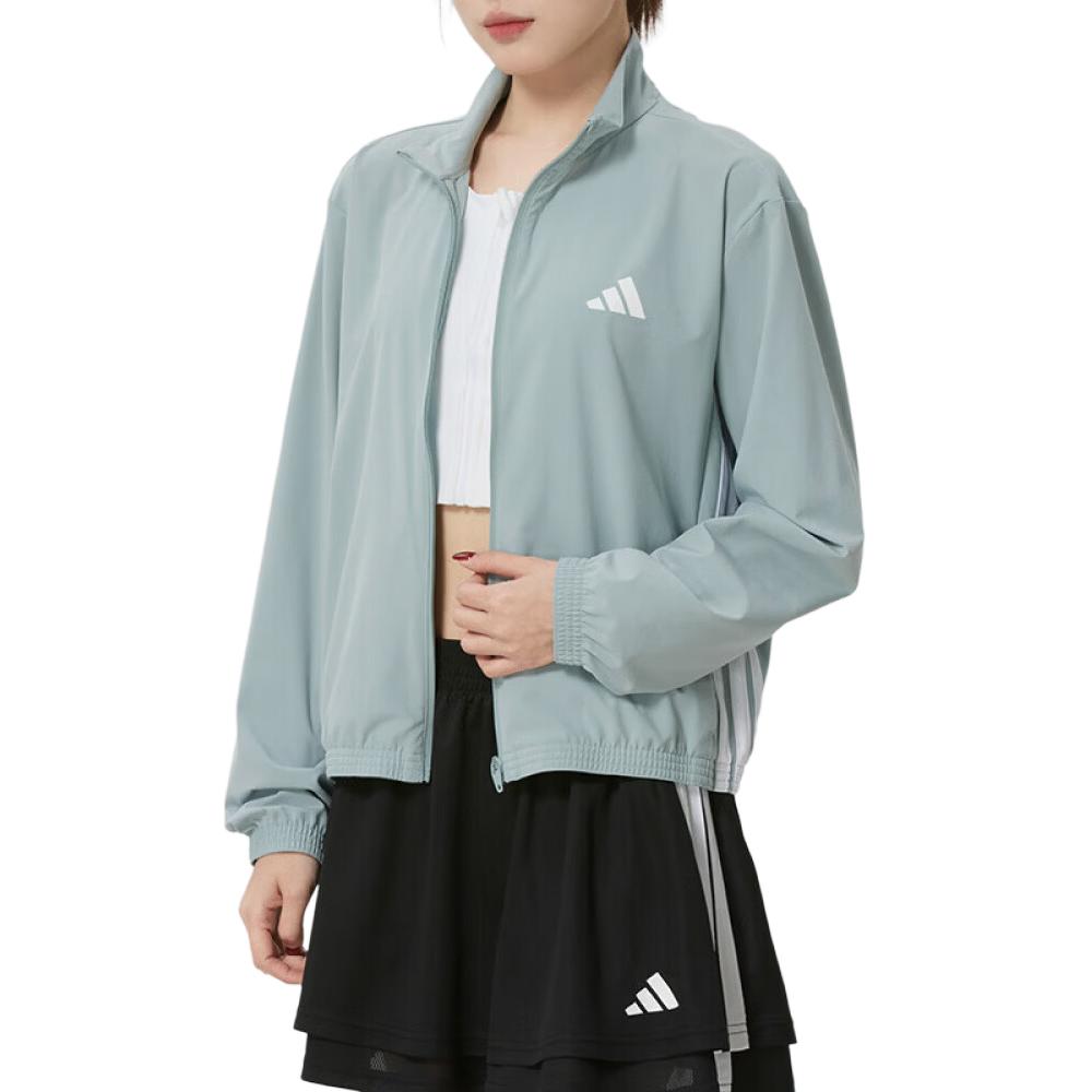 Adidas Windproof Sweat-Wicking Quick-Dry Loose Three-Stripe Zip-Up Hooded Long Sleeve Running Jacket Women jackets KC5489