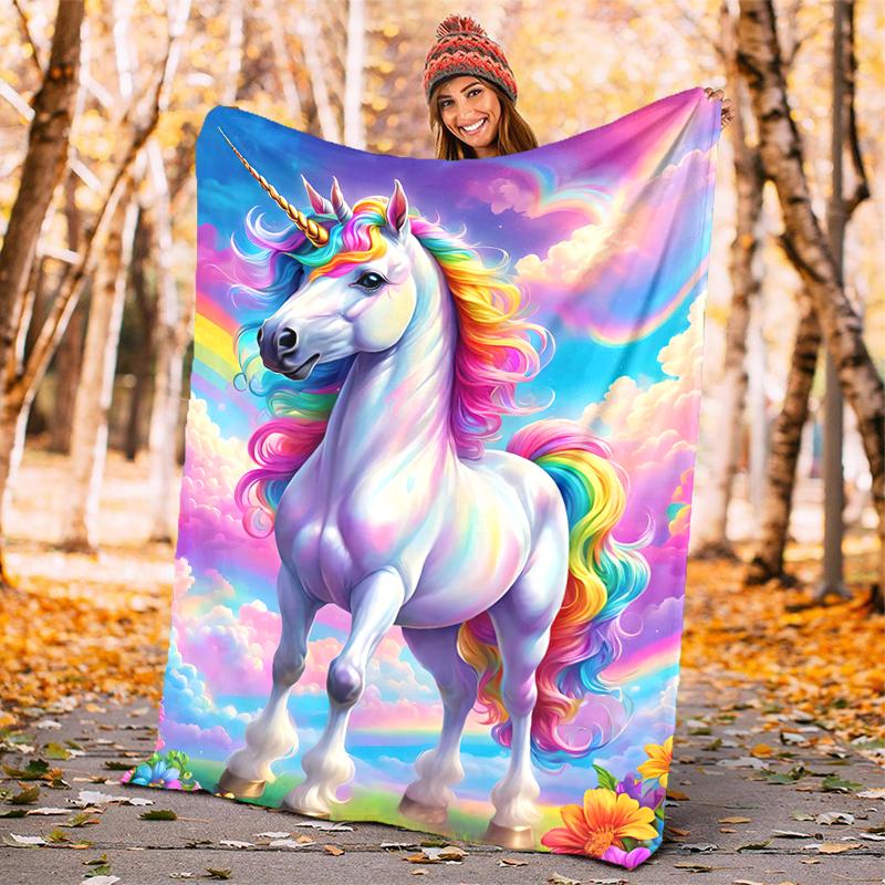1PC Dreamy Rainbow Unicorn blanket, al season lightweigh Poster blanket home office outdoor nap multifunc Poster blanketional blanket