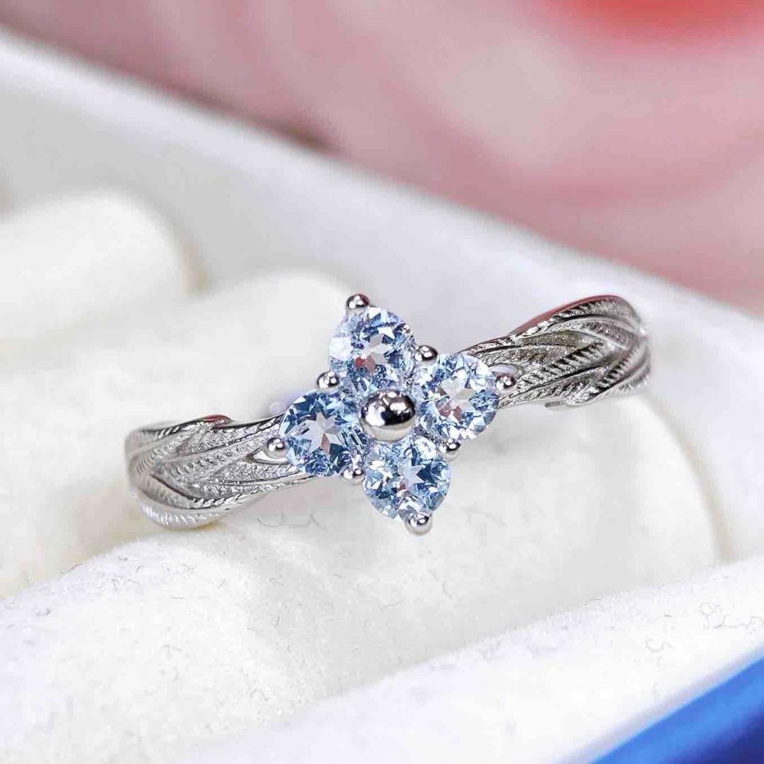 2025 Natural Aquamarine S925 Silver Ring: Simple Court Fashion Jewelry Design for Women Adjustable Opening