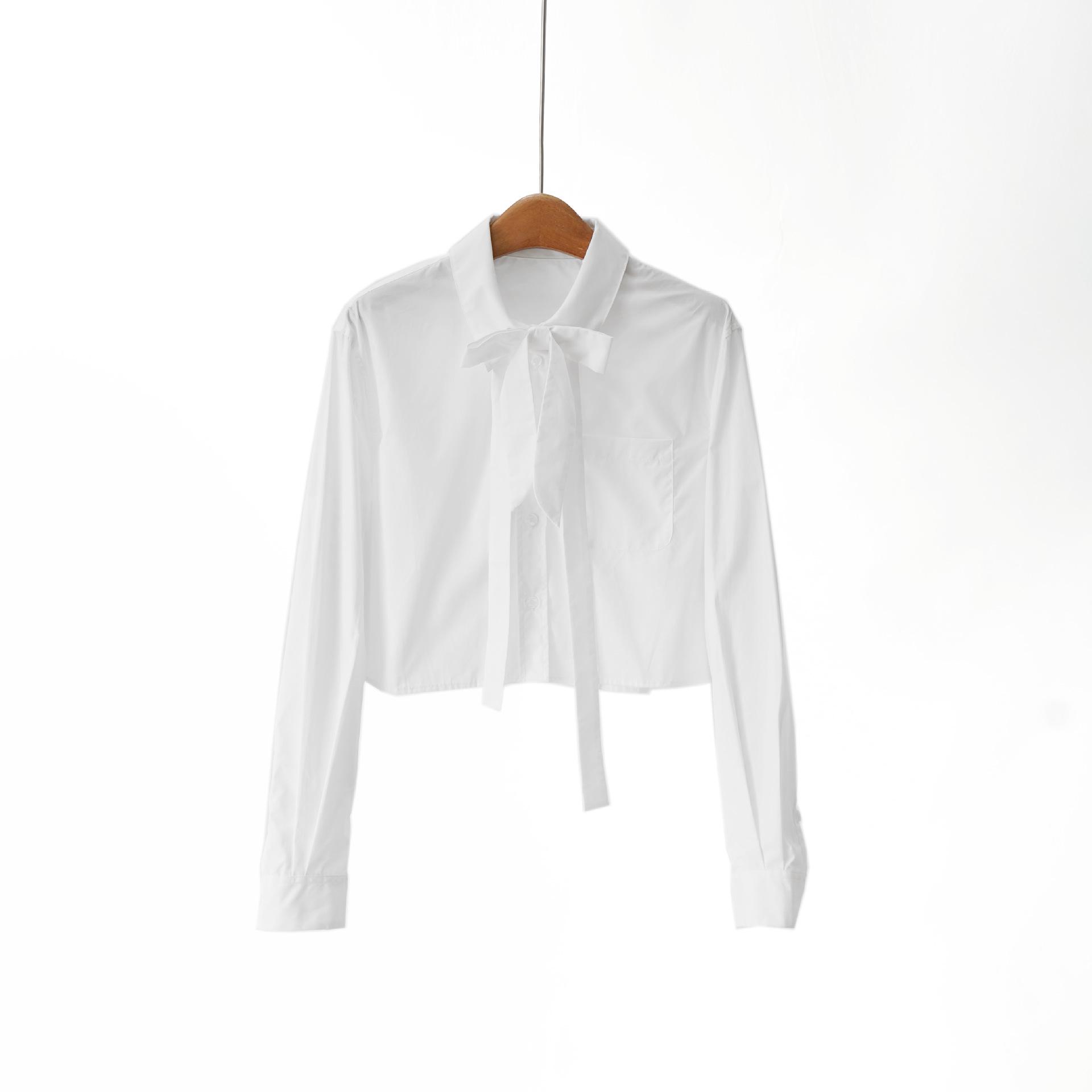 Elegant Temperament | Pujia 26 Spring Poplin Cotton Bow Short Sleeve Versatile Women s Shirt Small белый