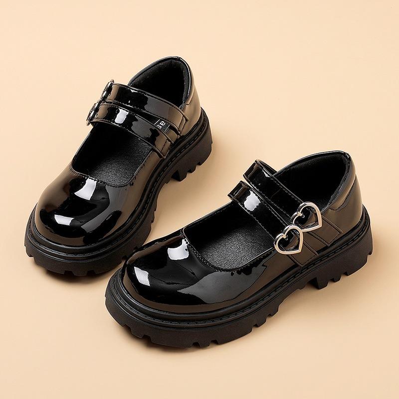 Girls Chunky Platform Mary Jane Shoes Children's Heart Buckle Strap Thick Heels Pumps Woman Black Patent Leather Lolita Shoes