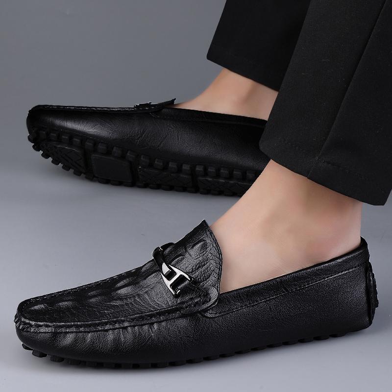 2024 New Leather Shoes Men's Black Casual Shoes Slip-on Shoes Soft Bottom Non-slip Dad Driving Shoes Business Casual Loafers