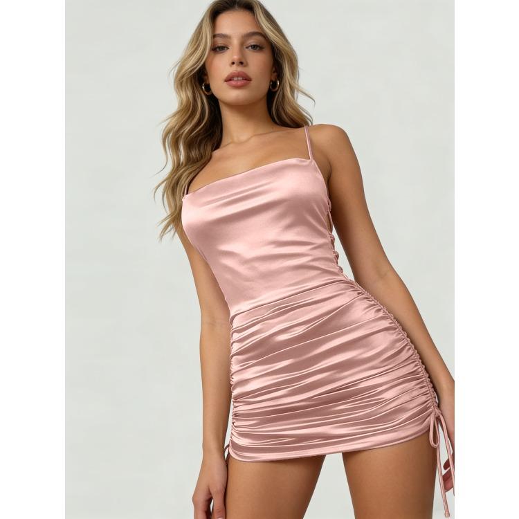 Sexy Women’s Dress with Spaghetti Straps and An Open Back Featuring A Side Drawstring and A Flattering Figure-hugging Fit