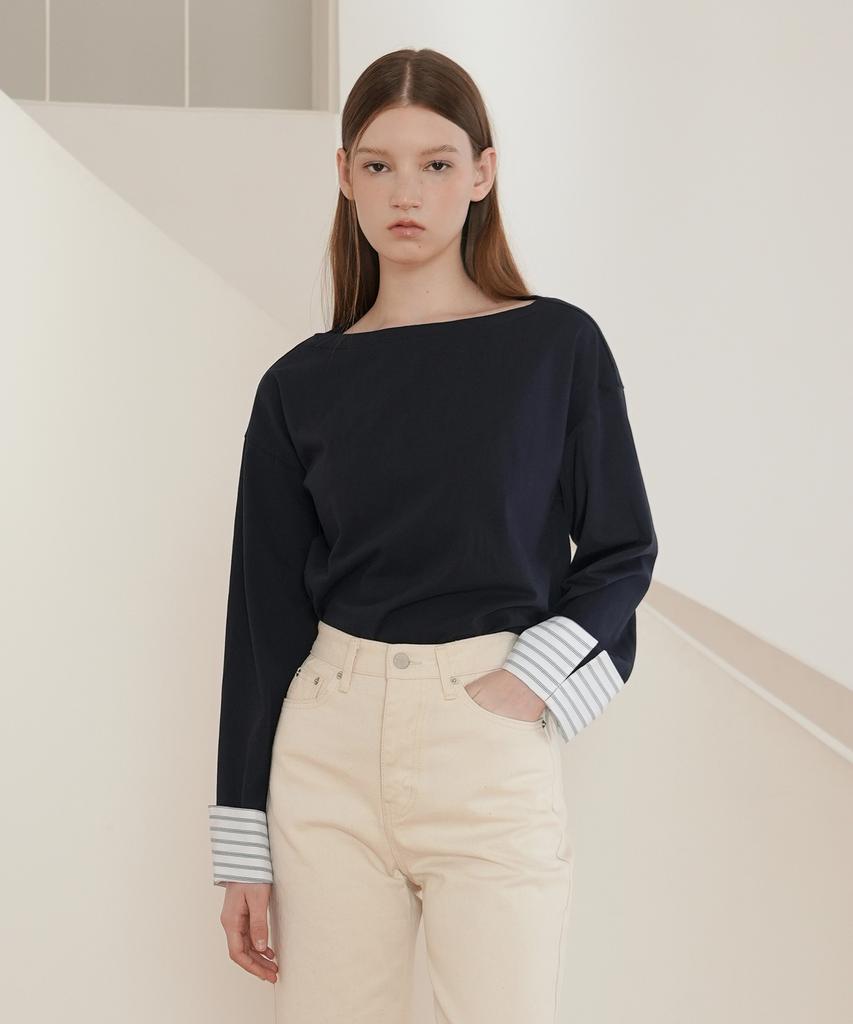 PAUL&ALICE Boat Neck Cuff Tee / 2 Colors