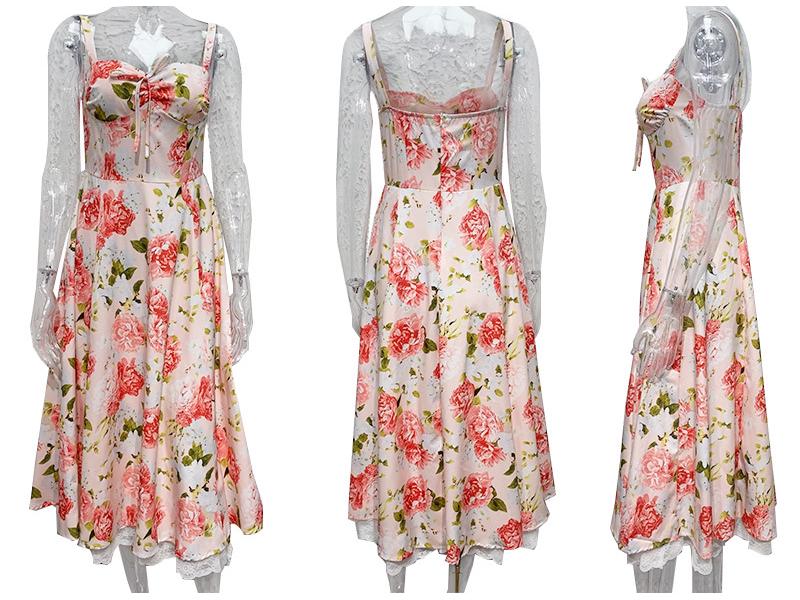 European & American Floral French Style Summer Camisole Dress – Gentle, Slimming Long Floral Dress