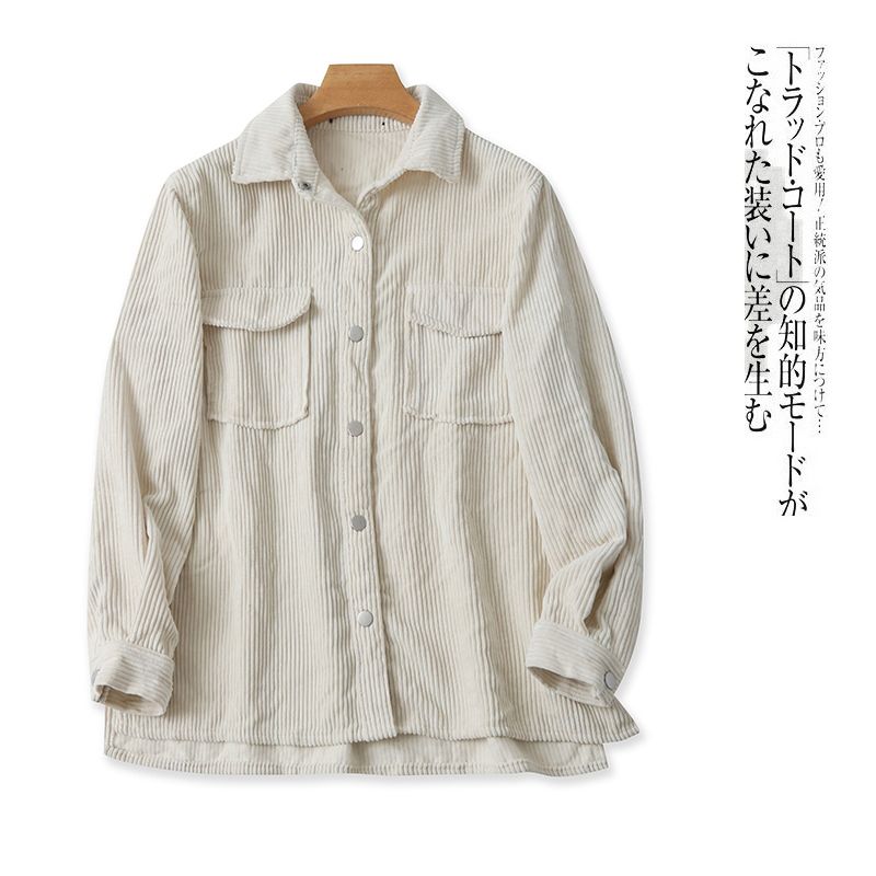

Corduroy Shirt Spring & Fall New Arrival Foreign Trade Women s Clothing Fashion Casual Polo Collar Single Row Buckle Long Sleeves Tops 28959 Beige C- 7-4-2 S