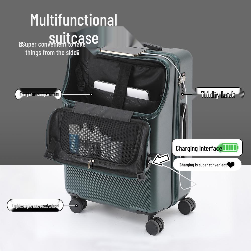 20" Leather Carry-On Business Suitcase with Front Opening & Combo Lock for Men & Women